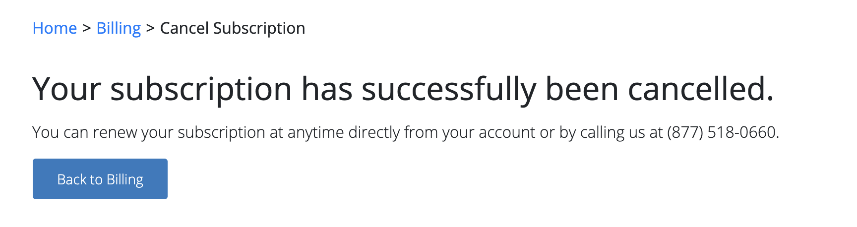 Cancellation confirmation message