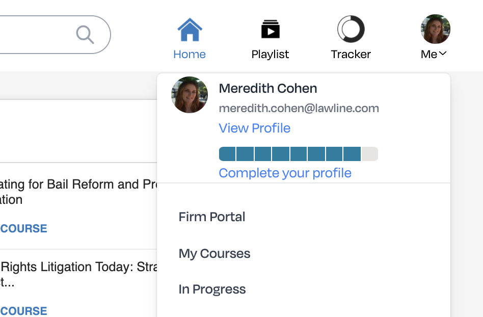 Me Menu opened to show Complete Your Profile option