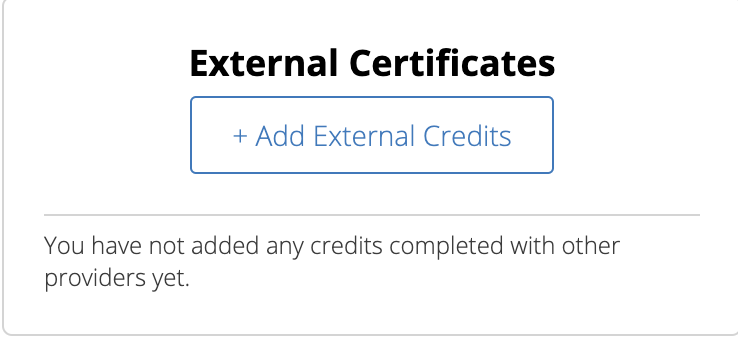 Photo of Add External Credits option on Certificates page