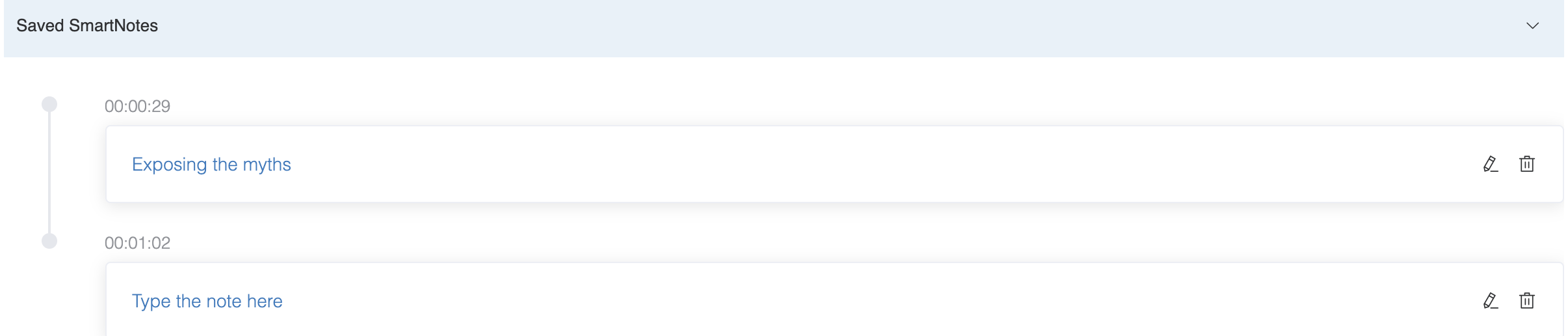 Previously saved smartnotes in the course