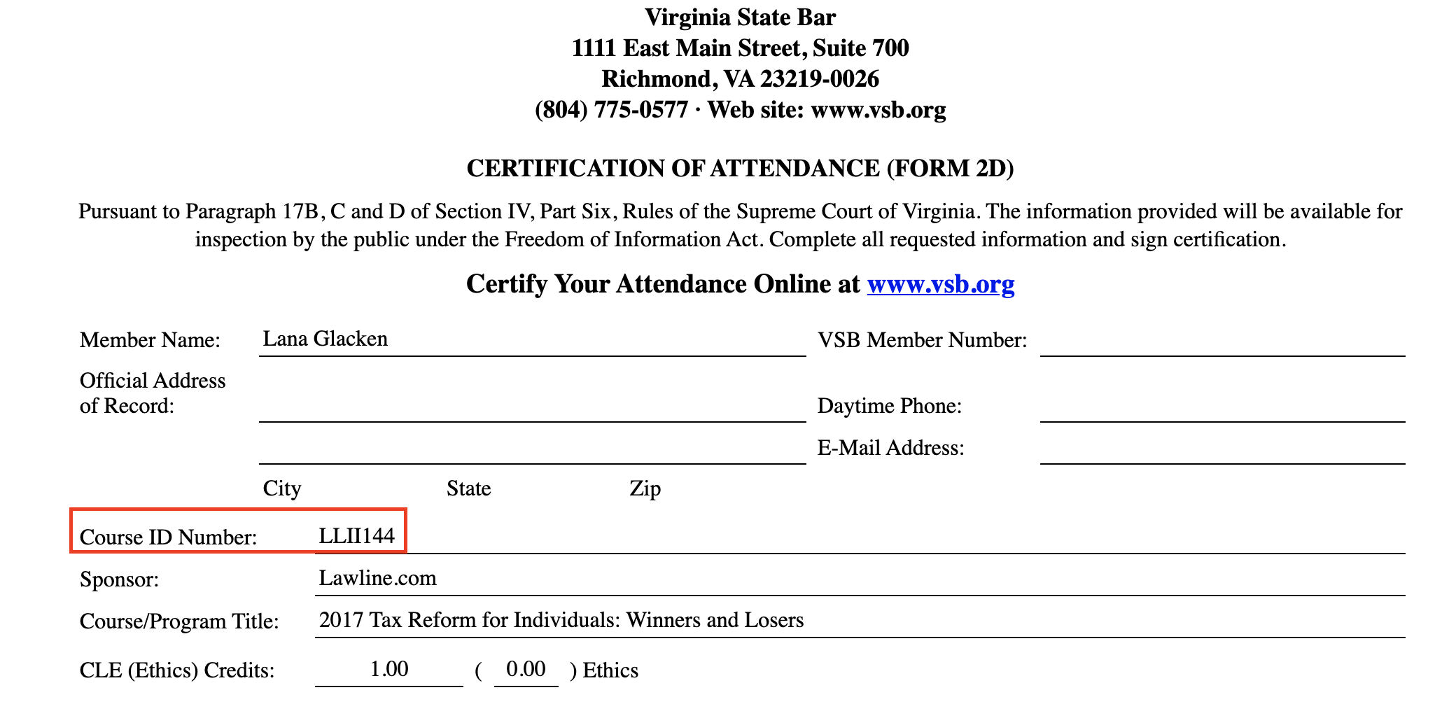 How Do I Find The State Course Id Numbers For Courses I Completed Lawline Support 7025