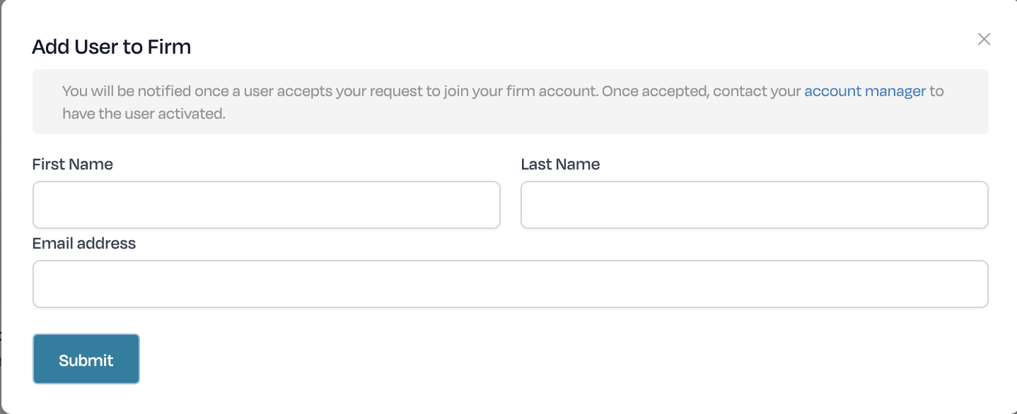 Add User form to be filled out