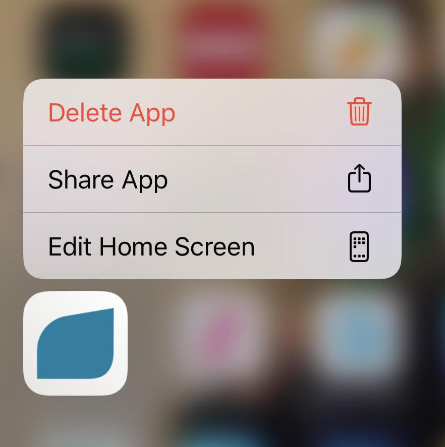 screenshot of delete app option on phone homescreen