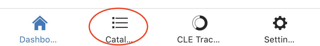 screenshot of bottom menu of app with catalog circled in red