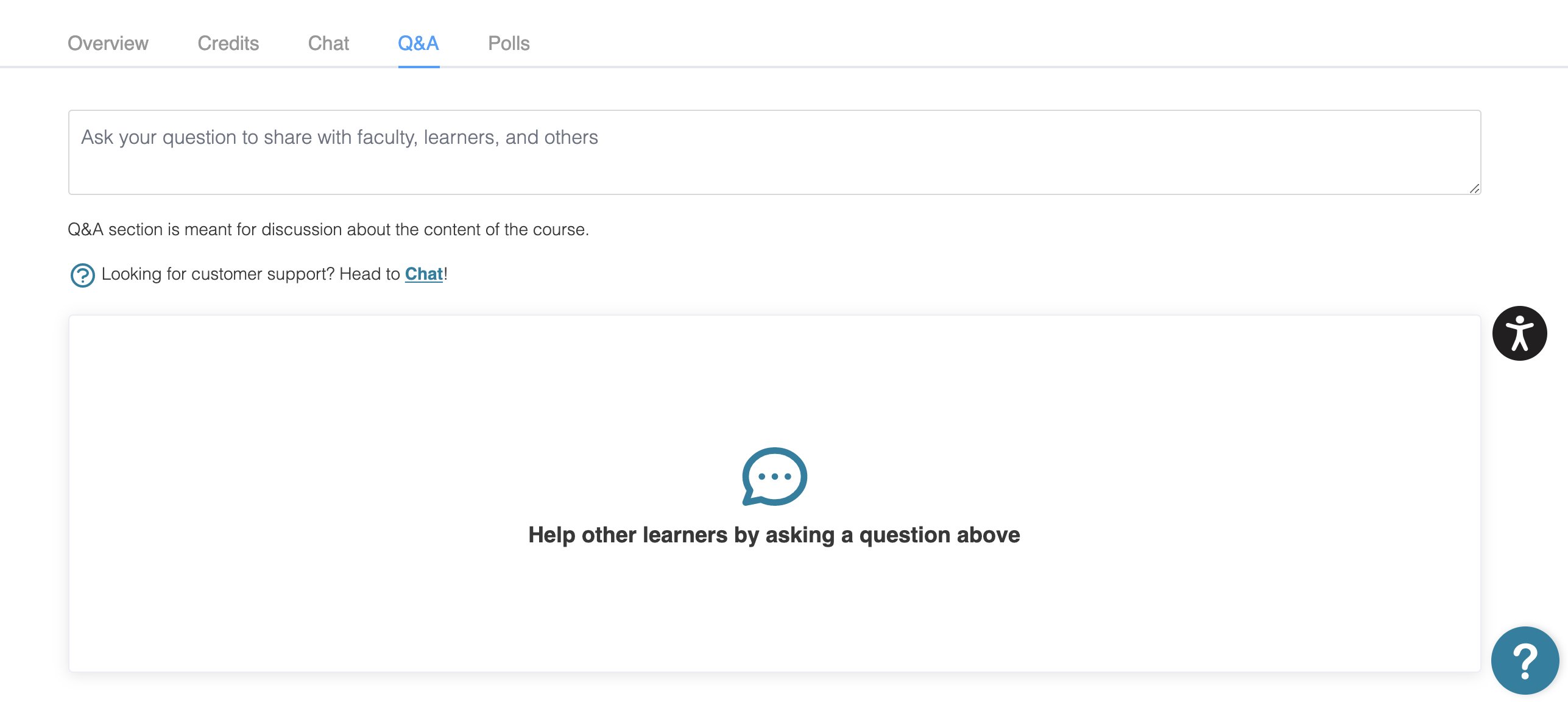 Course center with Q&A tab